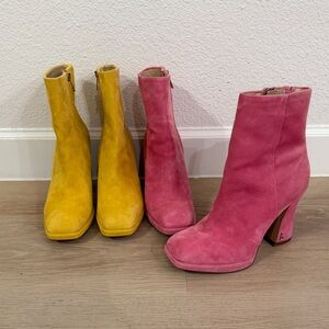 Sam Edelman Pink and Yellow Suede Leather Heeled Boots